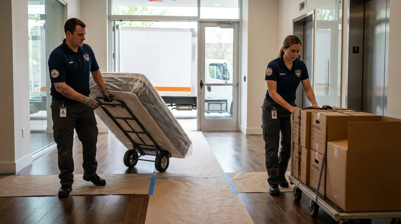 Professional apartment movers loading elevator in Ventnor City, NJ